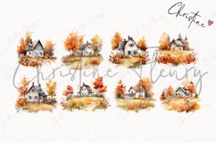 16 Watercolor Autumn Cottage Clipart Product Image 5