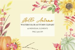 Watercolor autumn floral and pumpkin clipart set