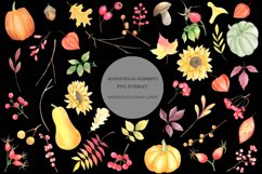 Watercolor autumn floral and pumpkin clipart set