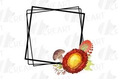 Autumn geometric black frames watercolor flowers and leaves. Product Image 2