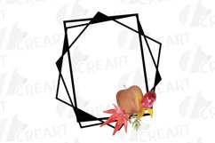 Autumn geometric black frames watercolor flowers and leaves. Product Image 5