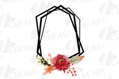 Autumn geometric black frames watercolor flowers and leaves. Product Image 6