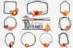 Autumn geometric black frames watercolor flowers and leaves. Product Image 1