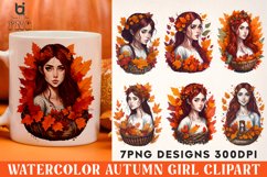 Watercolor Autumn Girl clipart, Autumn Girl Mug PNG Design Product Image 1