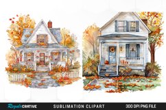 Watercolor Autumn House Porch Graphic Clipart Product Image 1