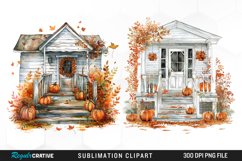 Watercolor Autumn House Porch Clipart Product Image 1