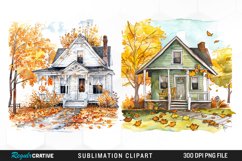 Watercolor Autumn House Porch Clipart Product Image 1