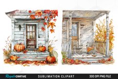 Watercolor Autumn House Porch Clipart Product Image 1