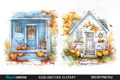 Watercolor Autumn House Porch Clipart Product Image 1