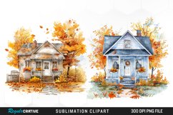 Watercolor Autumn House Porch Clipart Product Image 1