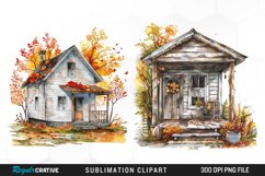 Watercolor Autumn House Porch Graphic Clipart Product Image 1