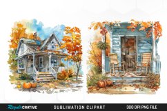 Watercolor Autumn House Porch Graphic Clipart Product Image 1