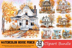 Watercolor Autumn House Porch Clipart Bundle Product Image 1