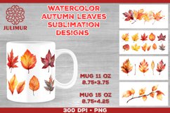 Autumn Splendor Watercolor Leaves Mug Sublimation Design Product Image 1