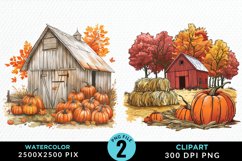 Watercolor Autumn Scenes PNG Set Clipart Product Image 1