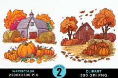 Watercolor Autumn Scenes PNG Set Clipart Product Image 1