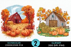 Watercolor Autumn Scenes PNG Set Clipart Product Image 1