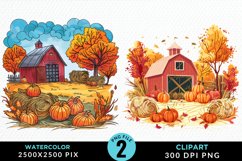 Watercolor Autumn Scenes PNG Set Clipart Product Image 1