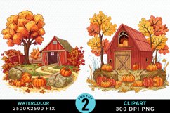 Watercolor Autumn Scenes PNG Set Clipart Product Image 1