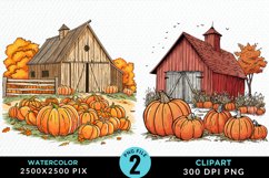 Watercolor Autumn Scenes PNG Set Clipart Product Image 1