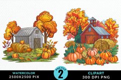 Watercolor Autumn Scenes PNG Set Clipart Product Image 1