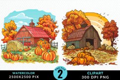 Watercolor Autumn Scenes PNG Set Clipart Product Image 1