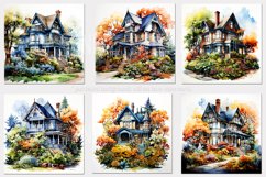 Autumn Houses Backgrounds, Fall Colors Houses Background Product Image 3