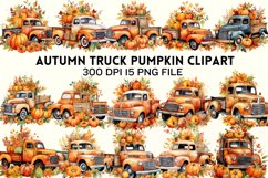 Autumn Truck Pumpkin Watercolor Clipart Bundle Product Image 1