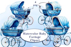 Blue Watercolor Baby Carriage Clipart Product Image 1