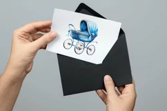 Blue Watercolor Baby Carriage Clipart Product Image 3