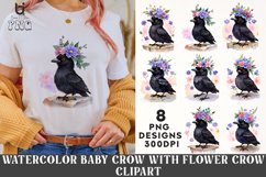 Watercolor Baby Crow With Flower Crown Clipart, Bird Mug PNG Product Image 1