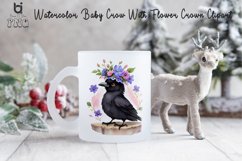 Watercolor Baby Crow With Flower Crown Clipart, Bird Mug PNG Product Image 2