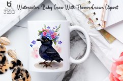 Watercolor Baby Crow With Flower Crown Clipart, Bird Mug PNG Product Image 3