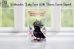 Watercolor Baby Crow With Flower Crown Clipart, Bird Mug PNG Product Image 4