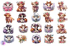 Watercolor Baby cute Cow with Flowers Clipart. Frends Product Image 2
