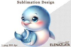 Watercolor baby dolphin clipart. Cute dolphin illustrations Product Image 1