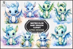 Watercolor Baby Dragon Sublimation PNG Clipart Bundle Product Image 1