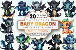Watercolor Baby Dragon Clipart Bundle Product Image 1