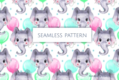 Cute Watercolor Baby Elephant Seamless Pattern Product Image 2