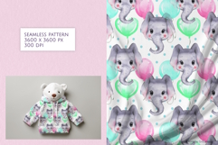 Cute Watercolor Baby Elephant Seamless Pattern Product Image 1