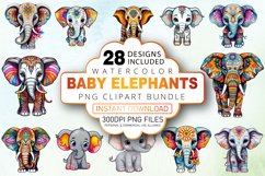Watercolor Baby Elephants Clipart Bundle Product Image 1