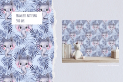 Watercolor Baby Elephants &amp; Palm Leaves Seamless Pattern Set Product Image 2