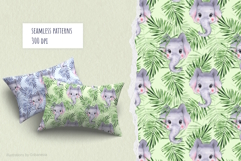 Watercolor Baby Elephants &amp; Palm Leaves Seamless Pattern Set Product Image 3