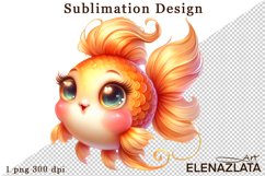 Watercolor baby golden fish clipart. Cute fish illustrations Product Image 1