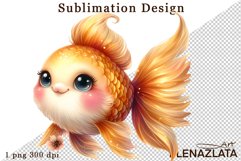 Watercolor baby golden fish clipart. Cute fish illustrations Product Image 1