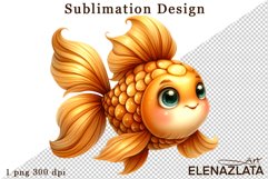 Watercolor baby golden fish clipart. Cute fish illustrations Product Image 1