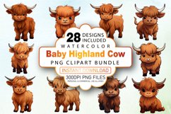 Watercolor Baby Highland Cow Clipart Bundle Product Image 1