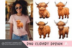 Watercolor Baby Highland Cows Clipart Product Image 1