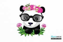 Watercolor Baby Panda and Flower PNG Clipart Product Image 1