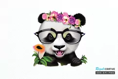 Watercolor Baby Panda and Flower PNG Clipart Product Image 1